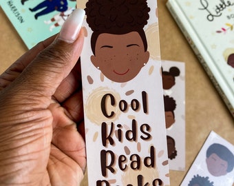 Cool Kids Read - Girl Bookmark - Zah Zah Curly hair puff Melanin African-American Afro art black owned black girl magic