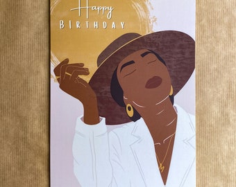 Black Afro Birthday Card, Elegant Woman Black Greeting Cards Celebration Black Girl Magic Diverse  Dark Skin African American