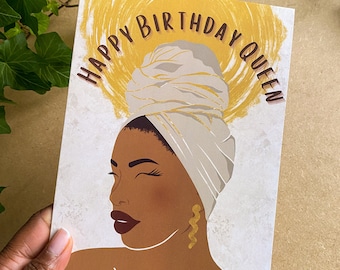 Black Queen Happy Birthday Card - Black Woman, Black Greeting Cards Black Girl Magic Diverse Dark Skin African American