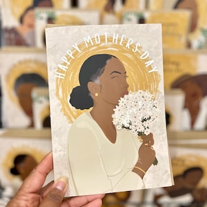 Tarjeta del Día de la Madre para Mujer Negra, Feliz Día de la Madre, Reina de las Flores, Tarjetas de Felicitación Negras, Melanina, Afro, Diversa, Piel Oscura, Afroamericana, Mamá, Mamá, Mamá Mayor