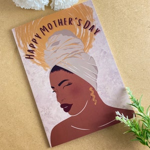 Donna nera Felice Festa della mamma Biglietto Regina nera Biglietti di auguri Melanina Afro In Headwrap Diversa Pelle scura Afroamericana Mamma Mamma