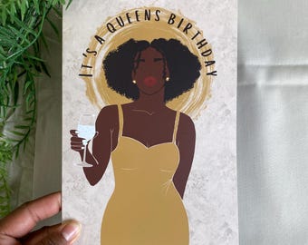 Black Queen Birthday Card, Black Woman Card, Black Greeting Cards, Ethnic card, Black Girl Magic, Diverse Cards, Celebration Card, Dark Skin