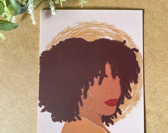 Amara’s Face Mixed. Race Black Woman Birthday Greeting Card Curly Afro Hair, Ethnic, Black Girl Magic, Diverse, Celebration, Light Skin