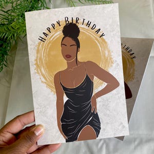 Carte d'anniversaire afro fille noire, femme noire, cartes de voeux noires, chic, haute bouffée, ananas, ethnique, diversifié, peau brune afro-américaine