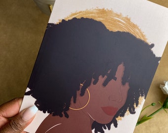 Amara’s Face Black Woman Birthday Greeting Card Curly Afro Hair, Ethnic, Black Girl Magic, Diverse, Celebration, Dark Skin