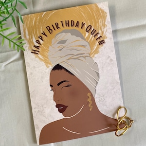 Biglietto di auguri di buon compleanno per la regina - Donna nera, biglietti di auguri neri Ragazza nera Magia diversa Pelle scura Afroamericana - Copricapo Afro melanina