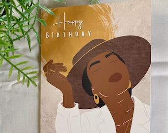 Black Afro Birthday Card, Elegant Woman Black Greeting Cards Celebration Black Girl Magic Diverse  Dark Skin African American