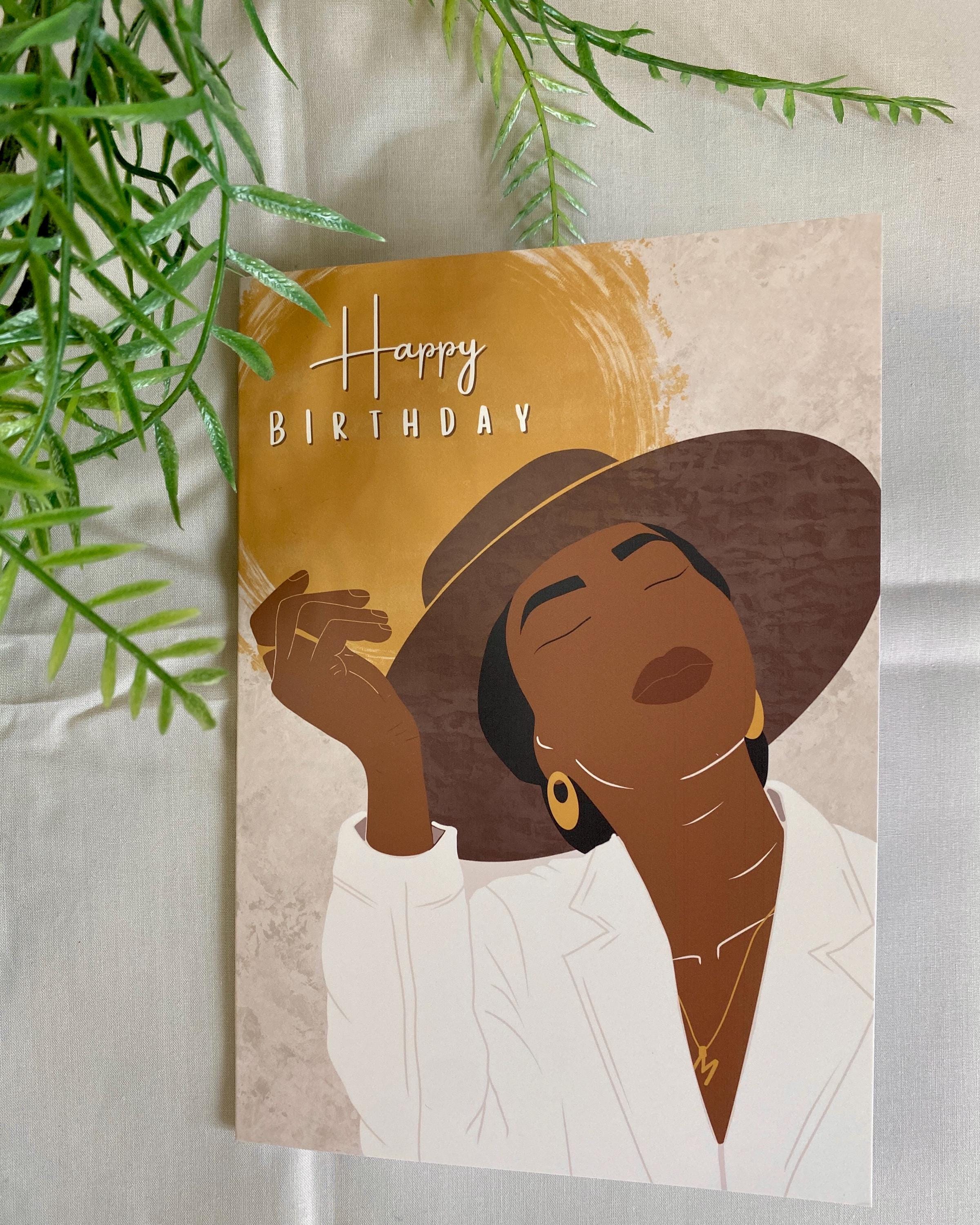 Black Afro Birthday Card, Elegant Woman Black Greeting Cards Celebration Black Girl Magic Diverse  Dark Skin African American