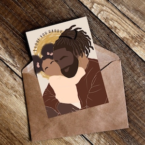 Biglietto per la festa del papà con i dreadlocks neri. Biglietto d'auguri per papà nero. Biglietto di auguri per la figlia di papà/compleanno. Biglietto afroamericano con dreadlocks neri.