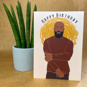Cartão de aniversário para homem negro careca e barbudo. Cartão para pai negro. Homem negro elegante. Cartões de melanina étnicos afro-americanos.