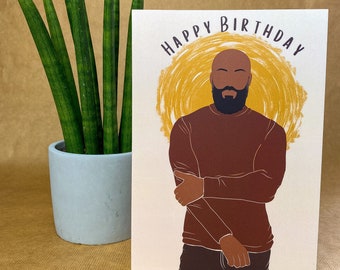 Carte d'anniversaire homme noir chauve et barbu. Carte papa noire. Homme élégant de sexe masculin noir. Cartes ethniques afro-américaines mélanine cartes de vœux