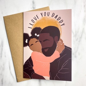 Zwarte vaderkaart. Zwarte papa-wenskaart. Papa's meisje/verjaardagskaart. Afro-Amerikaanse kaart zwarte kaarten meisje vader gemengd ras