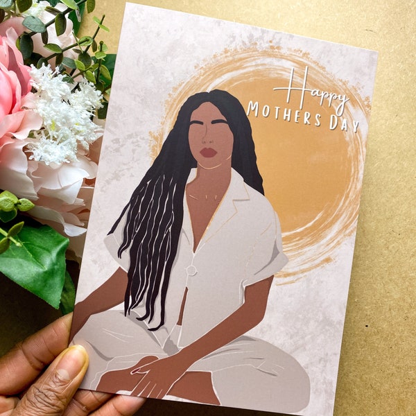 Black Mother’s Day Card - Black Queen Black Woman, Black Greeting Cards Black Girl Magic Diverse Dark Skin African American locs braids