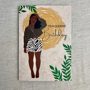 Verjaardagskaart zwarte koningin, kaart zwarte vrouw Zwarte wenskaarten, etnische kaart, Black Girl Magic, diverse kaarten, feestkaart, gemengd ras
