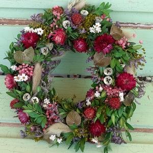 Sweet natural blackberry-colored box wreath to use as a door or table wreath, available in 3 different sizes