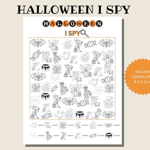 Halloween I SPY Printable Fun Search and Find Activity for Kids and Adults Party Game Activity Student Worksheets Classroom Activities
