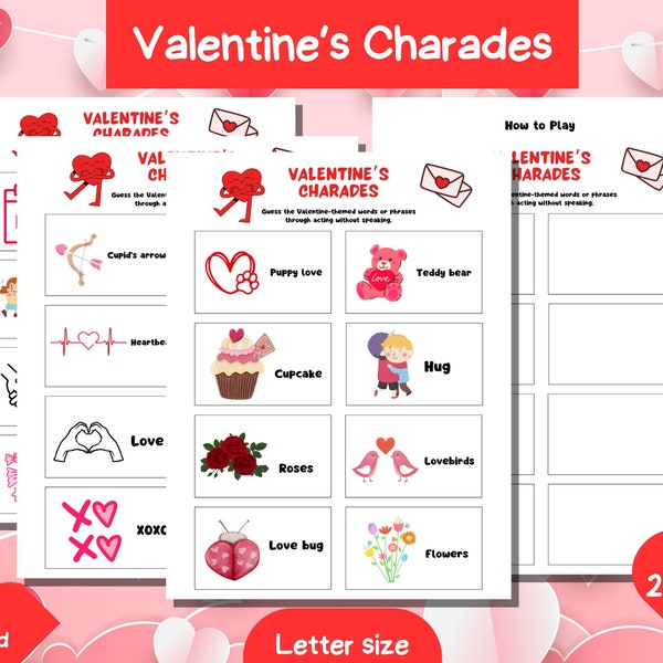 Valentine's Charades Game for Kids - Fun & Educational Holiday Party Game indoor kids activity, Valentine class game, Family Party Game Gift