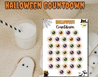 Halloween Wall Art Countdown Calendar - Printable Advent Fun for Kids, Classroom Days Until Halloween Decor, October Toddler Activity