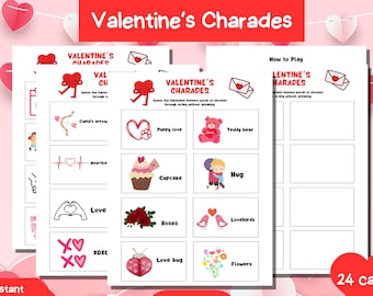 Juego de charadas de San Valentín para niños: divertido y educativo juego de fiesta para niños en interiores, juego de clase de San Valentín, regalo para fiesta familiar