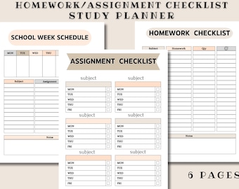 Minimalistische Checkliste für die Hausaufgaben, wöchentlicher Homeschool-Planer, Aufgaben-Tracker, Kinder-Schulcheckliste, täglicher Stundenplan, Homeschool-Plan
