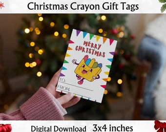 Christmas Crayons Gift tag Holiday class gift from teacher to students, preschool Kids Christmas Present DIY Holiday Gift Printable Labels