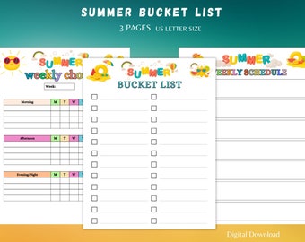 Summer Bucket List Planner  Kids' Fun Activities Printable weekly summer schedule, summer Checklist, weekly chores chart  Family planner