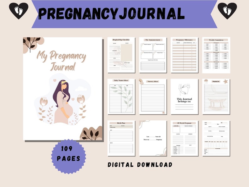 Printable Pregnancy Journal Planner for Moms Digital Download - Etsy