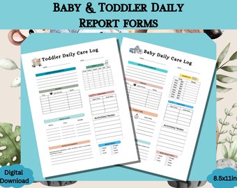 May include: Printable daily care log forms for babies and toddlers. The forms include sections for notes from parents, feeding, nappy changes, medication, activities, and mood. The forms are 8.5 inches by 11 inches.