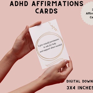 ADHD volwassen bevestigingskaarten Afdrukbare bevestigingskaarten voor zelfacceptatie geestelijke gezondheid Volwassen Adhd tools mindfulness kaarten Adhd geschenken