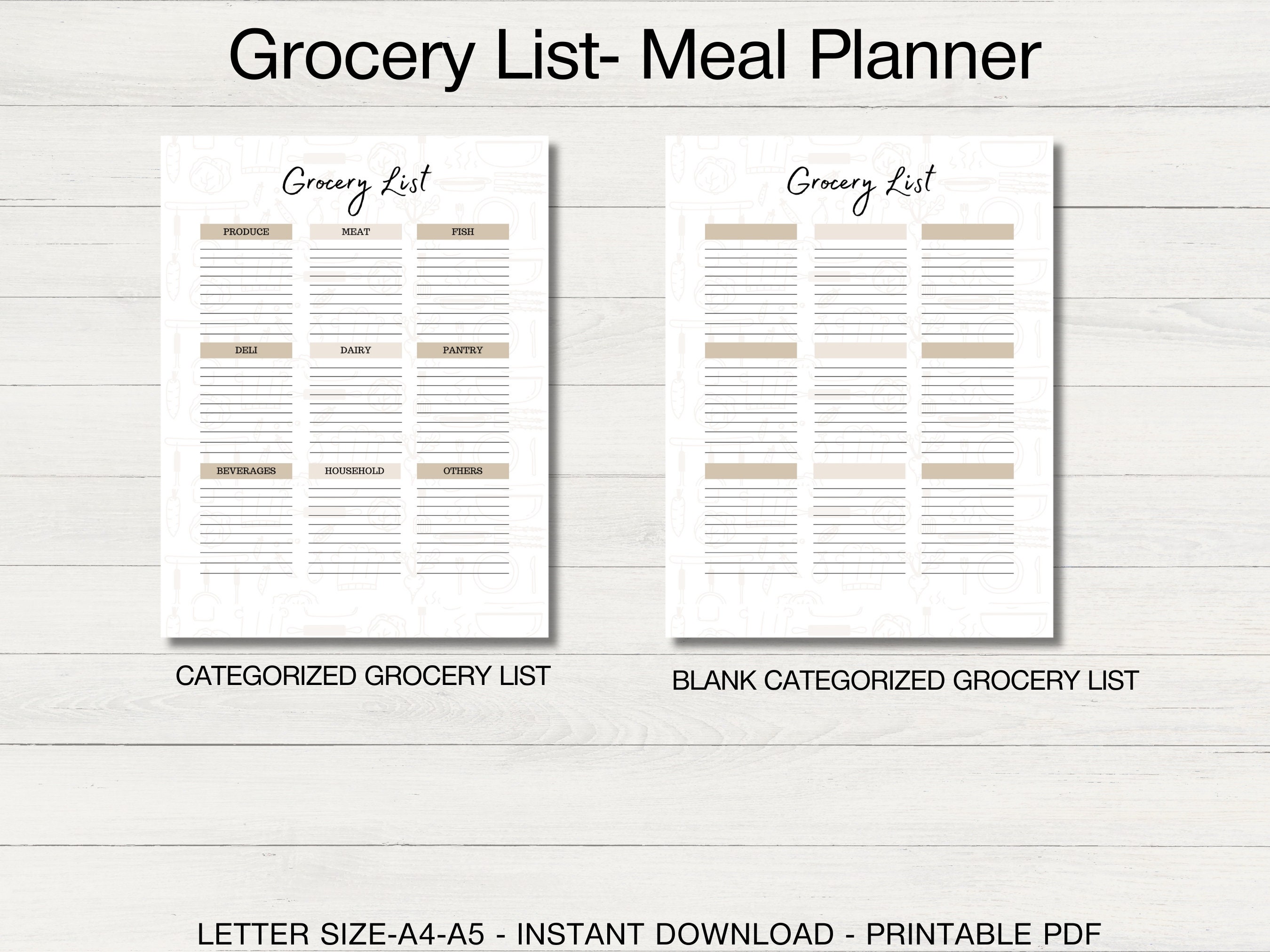 Grocery List-meal Planner Printable, Diary Meal Tracker, Weekly ...