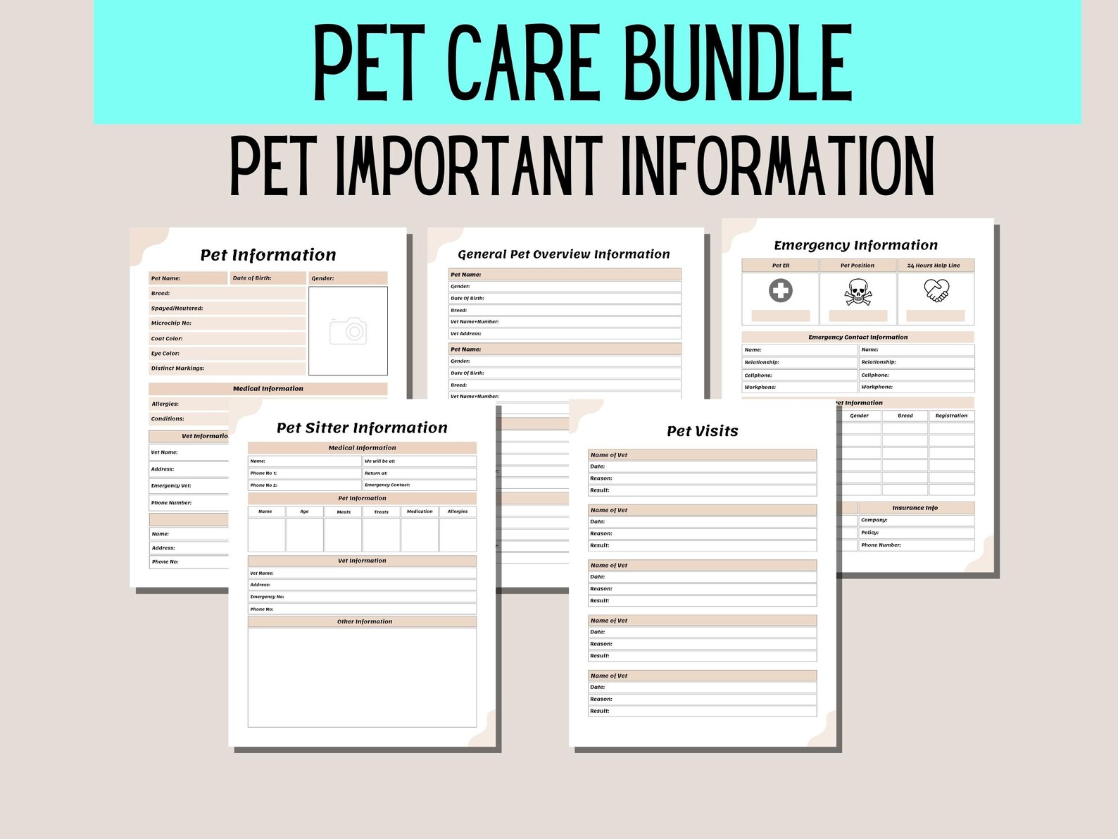 Pet Care Planner Organize Pet's Health and Needs Medical Planner Pet