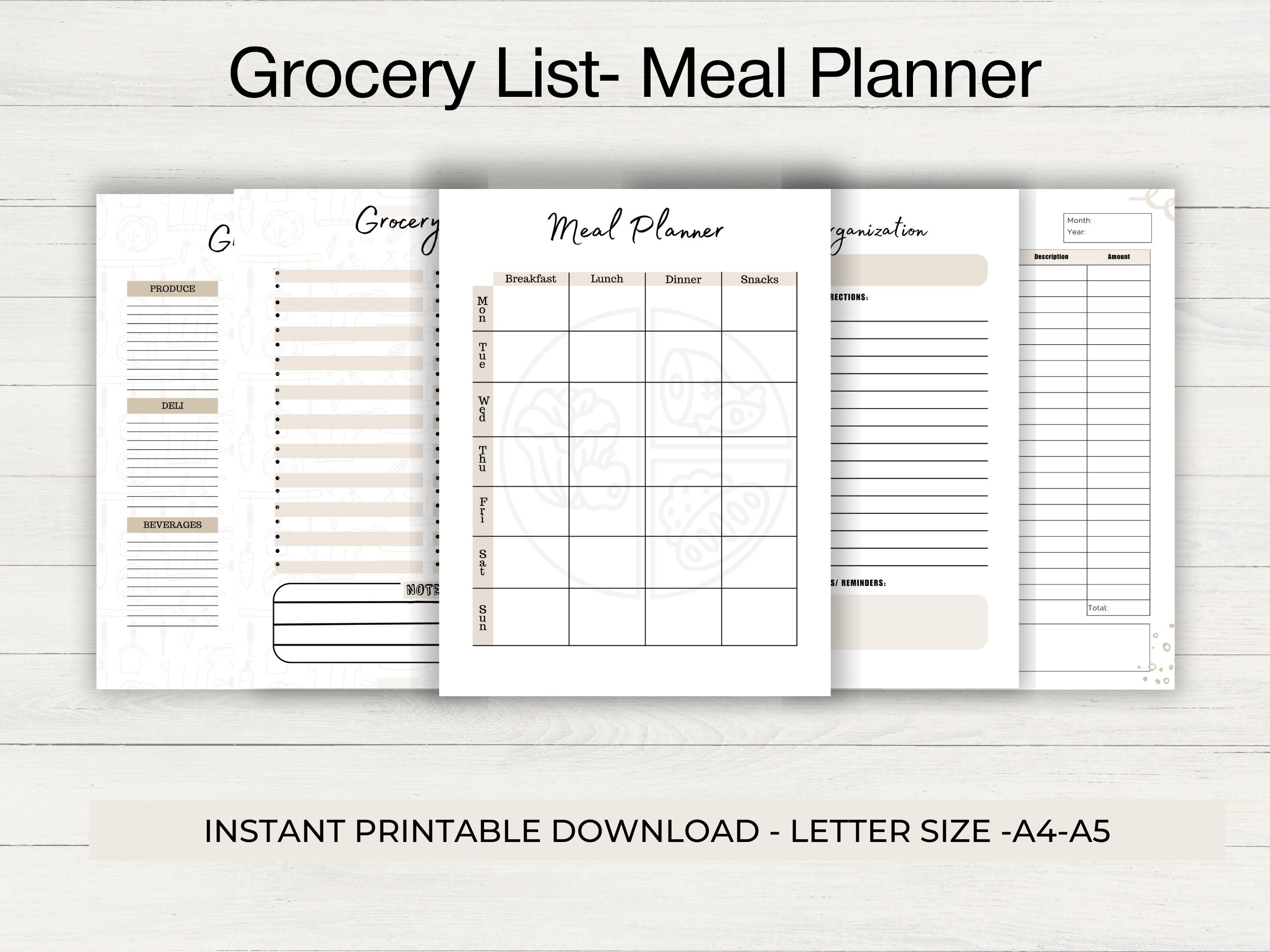 Grocery List-meal Planner Printable, Diary Meal Tracker, Weekly ...