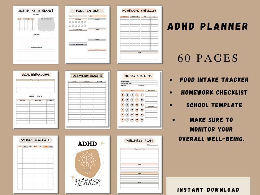 ADHD Planner for Kids Printable School Planner &amp; Organizer/ - Etsy