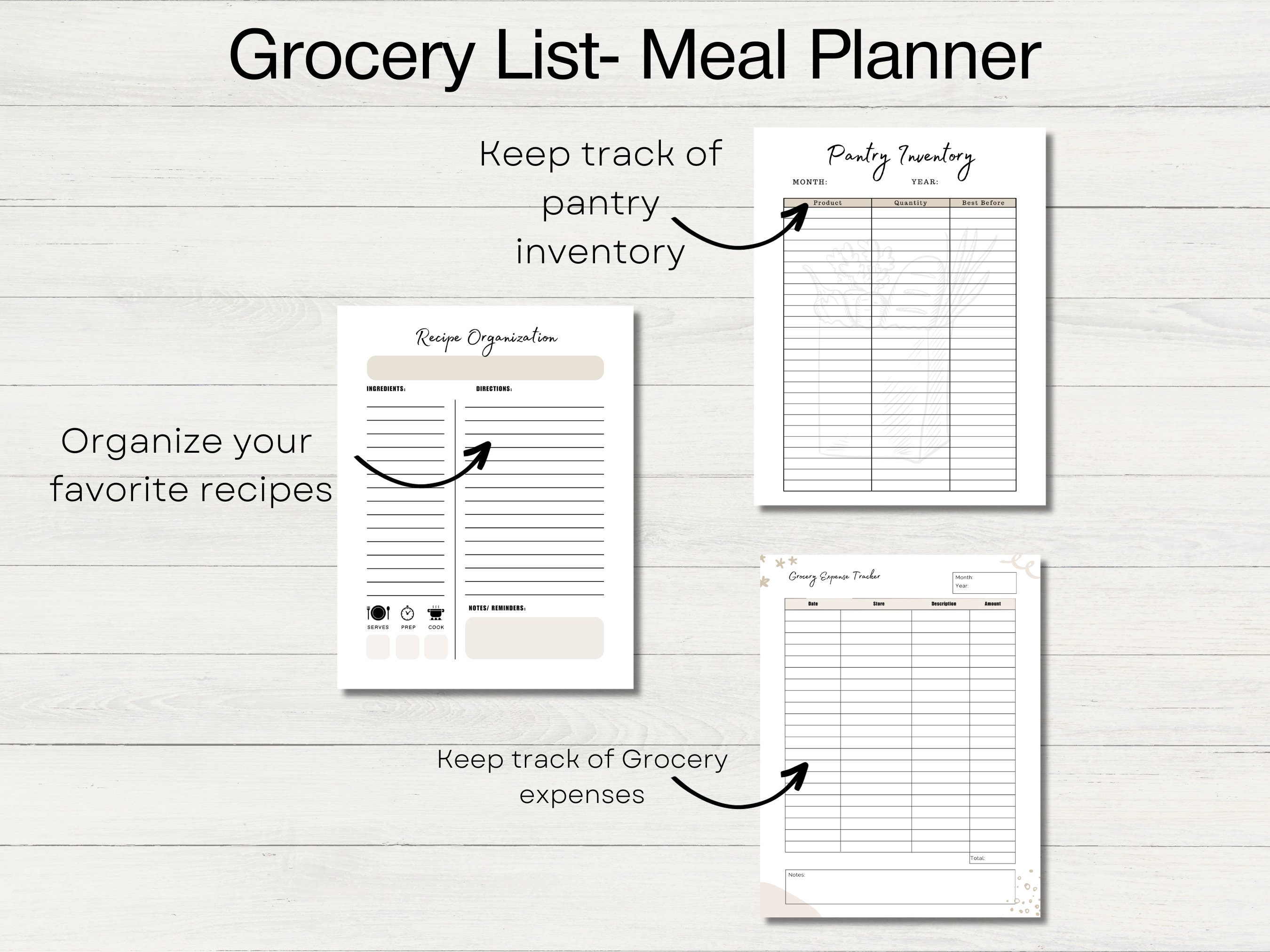 Grocery List-meal Planner Printable, Diary Meal Tracker, Weekly ...