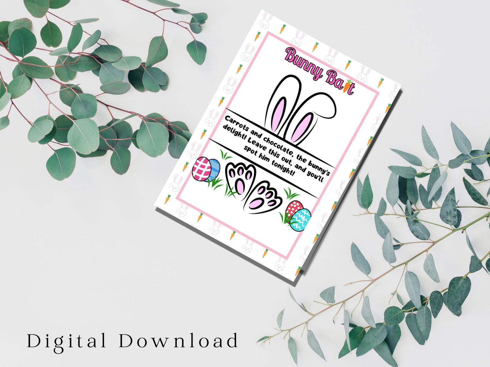 Printable Easter Bunny Bait Card - Adorable Bunny Food Tag, Perfect for ...