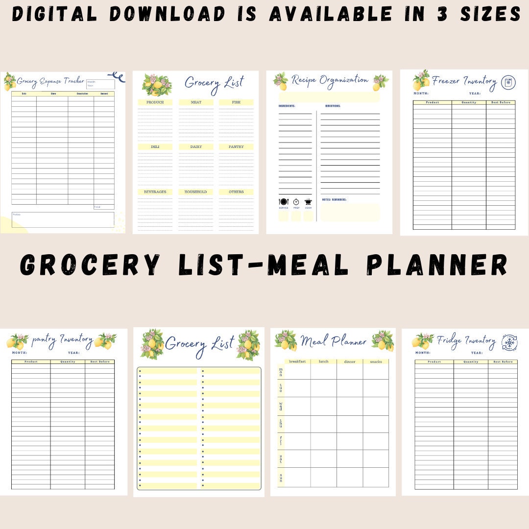 Grocery List-meal Planner Printable, Diary Meal Tracker, Weekly ...
