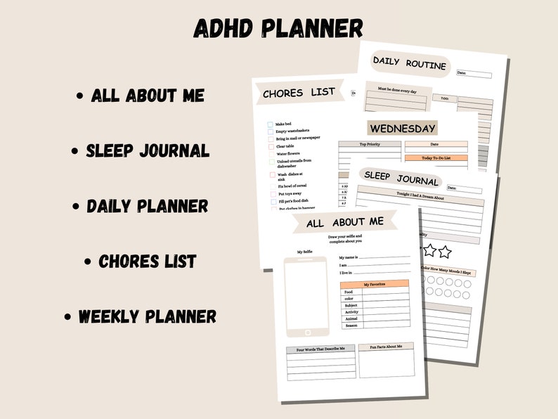 ADHD Planner for Kids Printable School Planner &amp; Organizer/ Teens ADHD ...