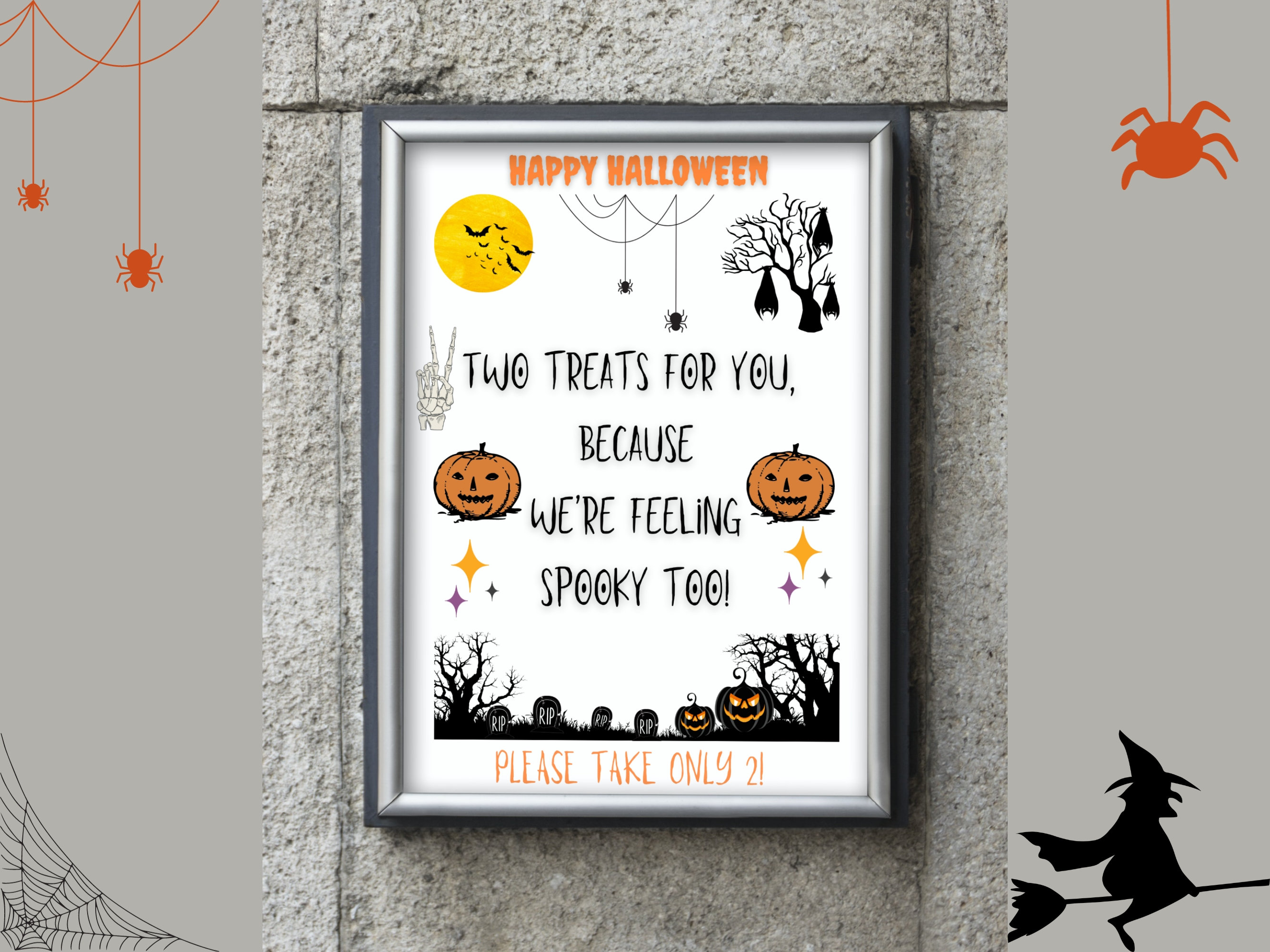 Halloween Candy Sign With Frame - 12x18 Inch 'Please Take One' Trick Or Treat Porch Decoration