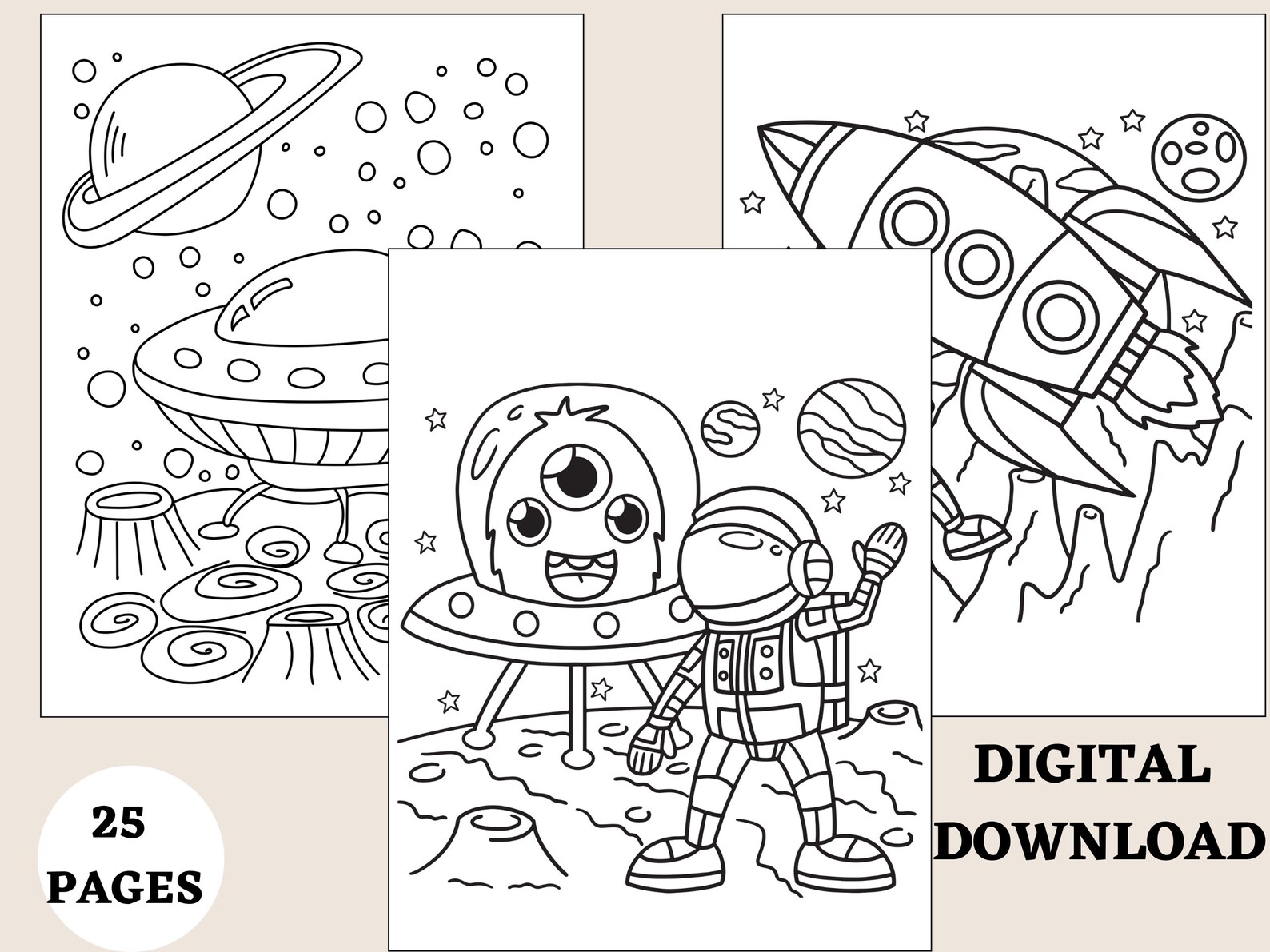 Space-themed Coloring Pages Space Planets Coloring Book Summer - Etsy