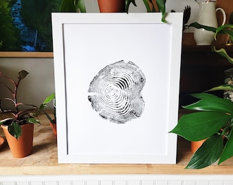 Tree Ring Print - 16x20 Birch Wood Block Handmade Art