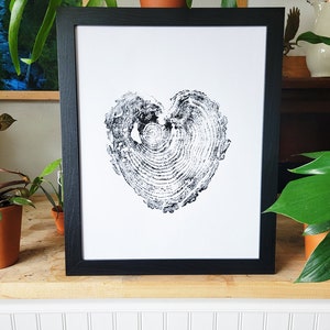 Wood Block Ink Print - Tree Rings | 16x20 Grand Fir Heart Shaped | Hand Made Art Print Wall Hanging Decor Rustic Nature Trees Wood