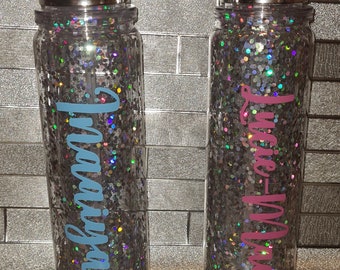 Personalised glitter drinks bottle, water bottle, custom, named, gift