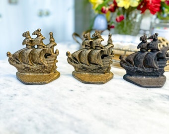 Trio of pirate ship or ship bookends iron