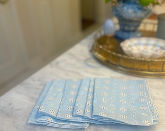 Light blue eyelet cocktail napkin set of 6