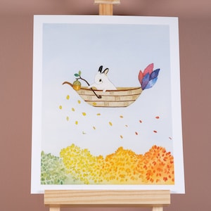 Bunny Watercolor Art Print: Autumn Magic Woodland Illustration 8x10
