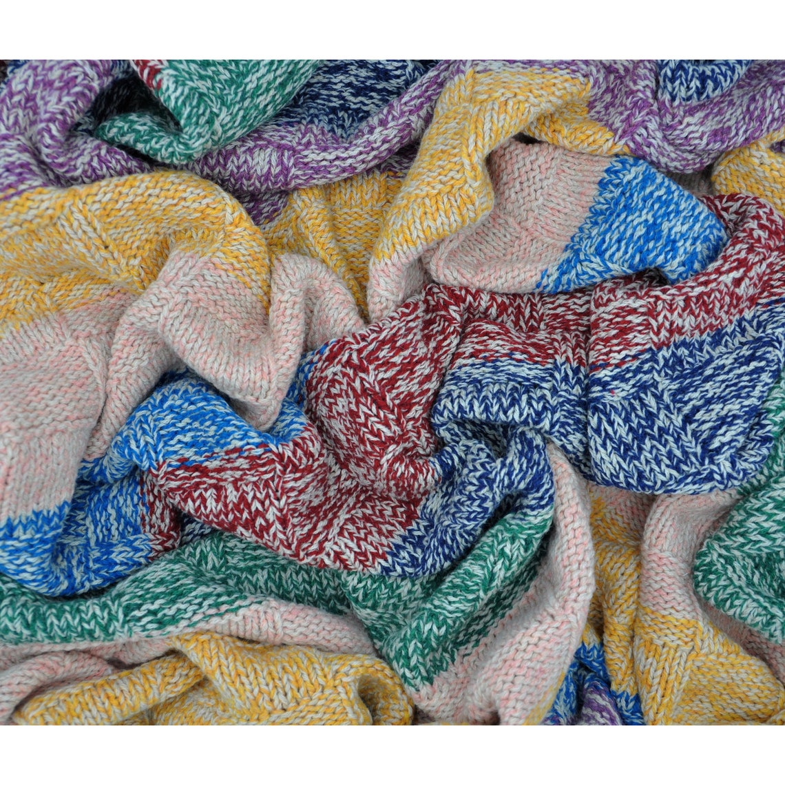 Wool blanket handmade Colorful knitted blanket Home Etsy