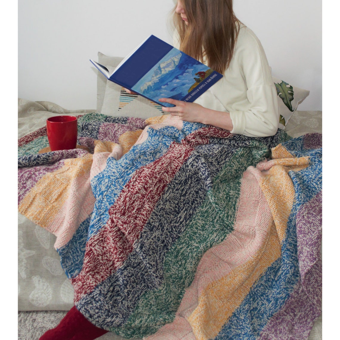 Wool blanket handmade Colorful knitted blanket Home Etsy