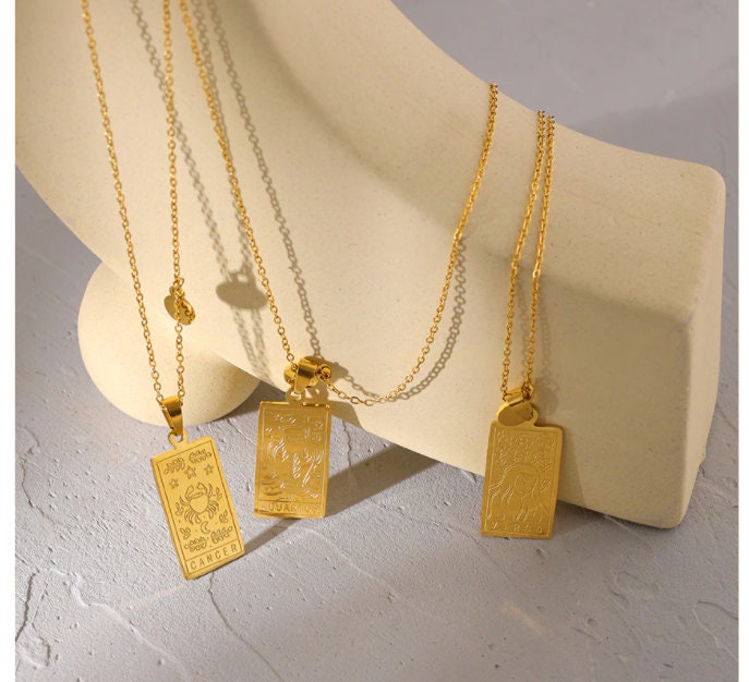 Zodiac Tarot Card Necklace | Cancer Gemini Taurus Leo Sagittarius Ari…