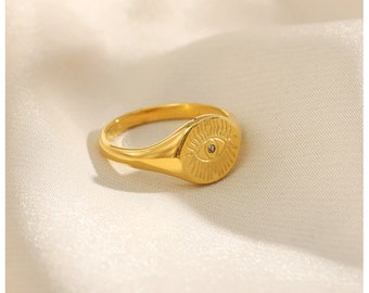 PERIMADE 14K Gold Plated Sterling Silver Evil Eye Signet Ring Gold Statement Ring for Women Mother/'s Day Gift