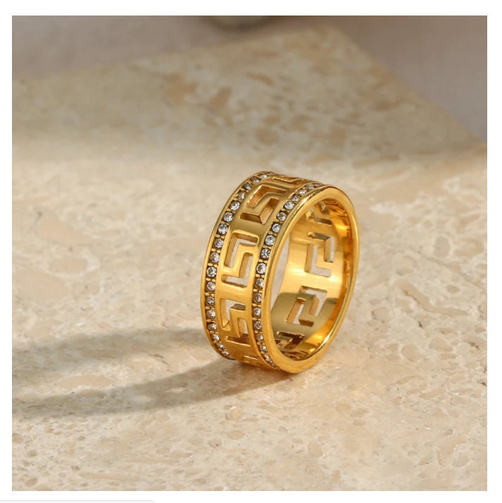 Luxury Gold Stainless Steel Greek Key Pattern Design Ring - Etsy